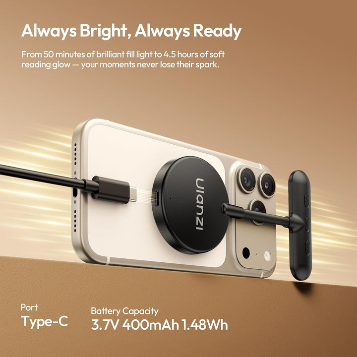 ULANZI M10 Magnetische Selfie Licht; Mini Flexible LED Handylicht, Clip-On Leseleuchte mit 5-stufig