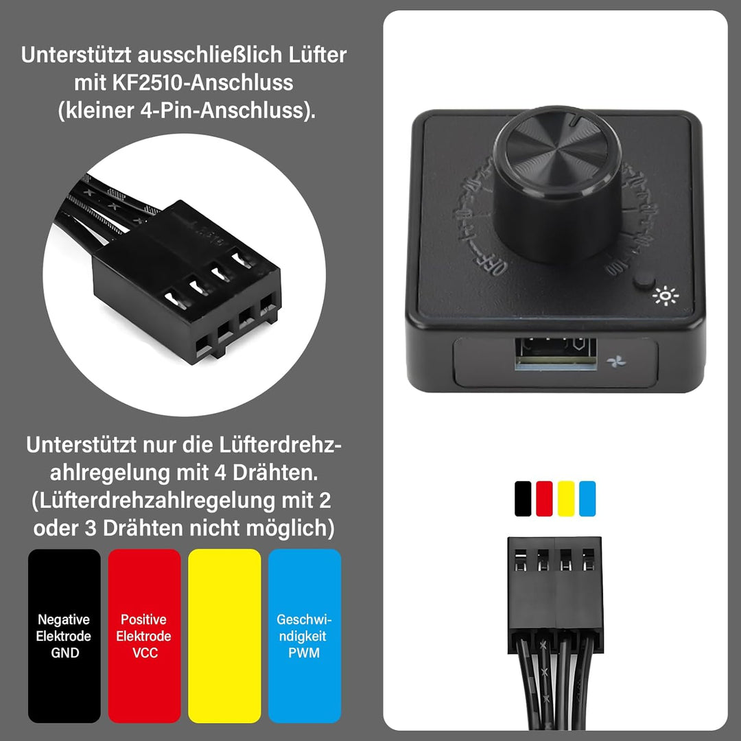 Aideepen 4 Pin 12V PWM-Lüfterregler, Type-C 12V-Netzteil 4 Draht Fan Speed Controller mit Hintergrun