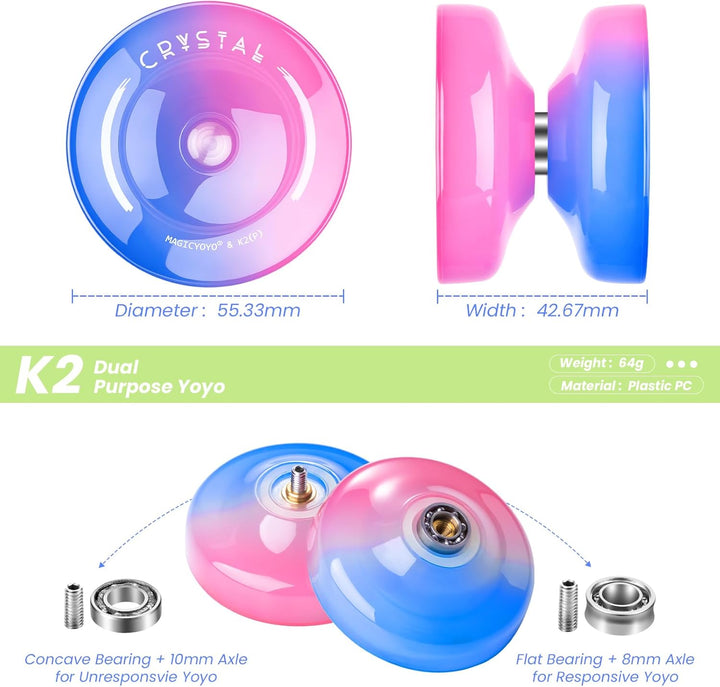 MAGICYOYO JoJo für Kinder Anfänger, Responsive Yoyo K2 Blau Rosa Gradient, Trick Yoyo Professional J
