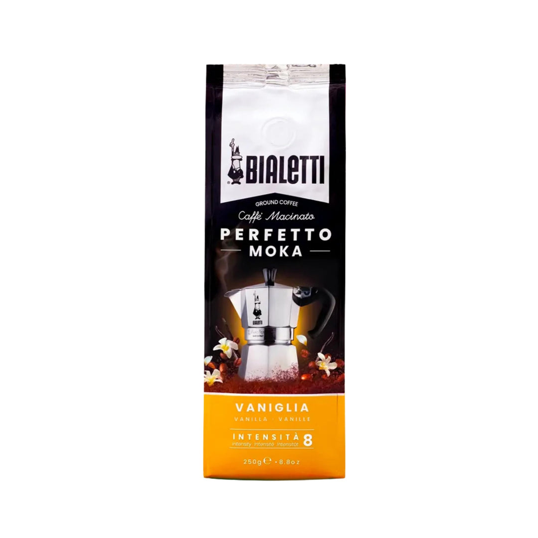 Bialetti - Perfetto Moka Vaniglia: Gemahlener Kaffee mit mittlerer Röstung, Vanille-Aroma, 250g x 6,