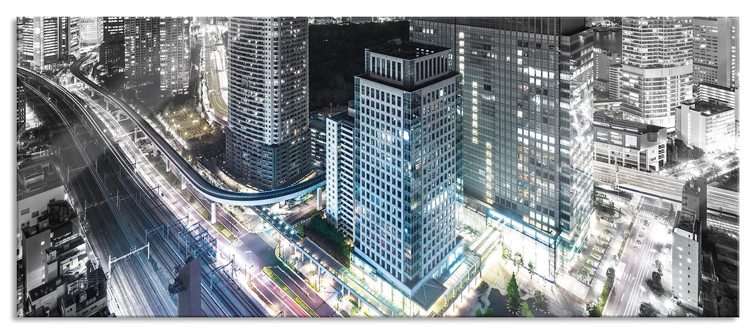 Glasbild Panorama | Wandbild aus Echtglas | Moderne Architektur in Tokio | 100x40 cm | inkl. Aufhäng