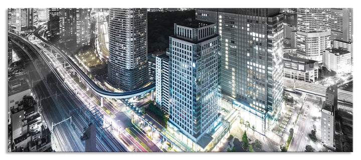 Glasbild Panorama | Wandbild aus Echtglas | Moderne Architektur in Tokio | 100x40 cm | inkl. Aufhäng
