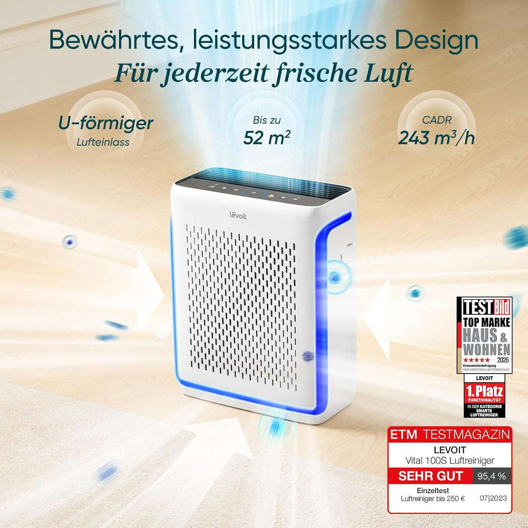 LEVOIT HEPA Luftreiniger Allergiker für 52㎡ Wohnung Raucherzimmer, 23dB Air Purifier mit Staub-&amp;Lich