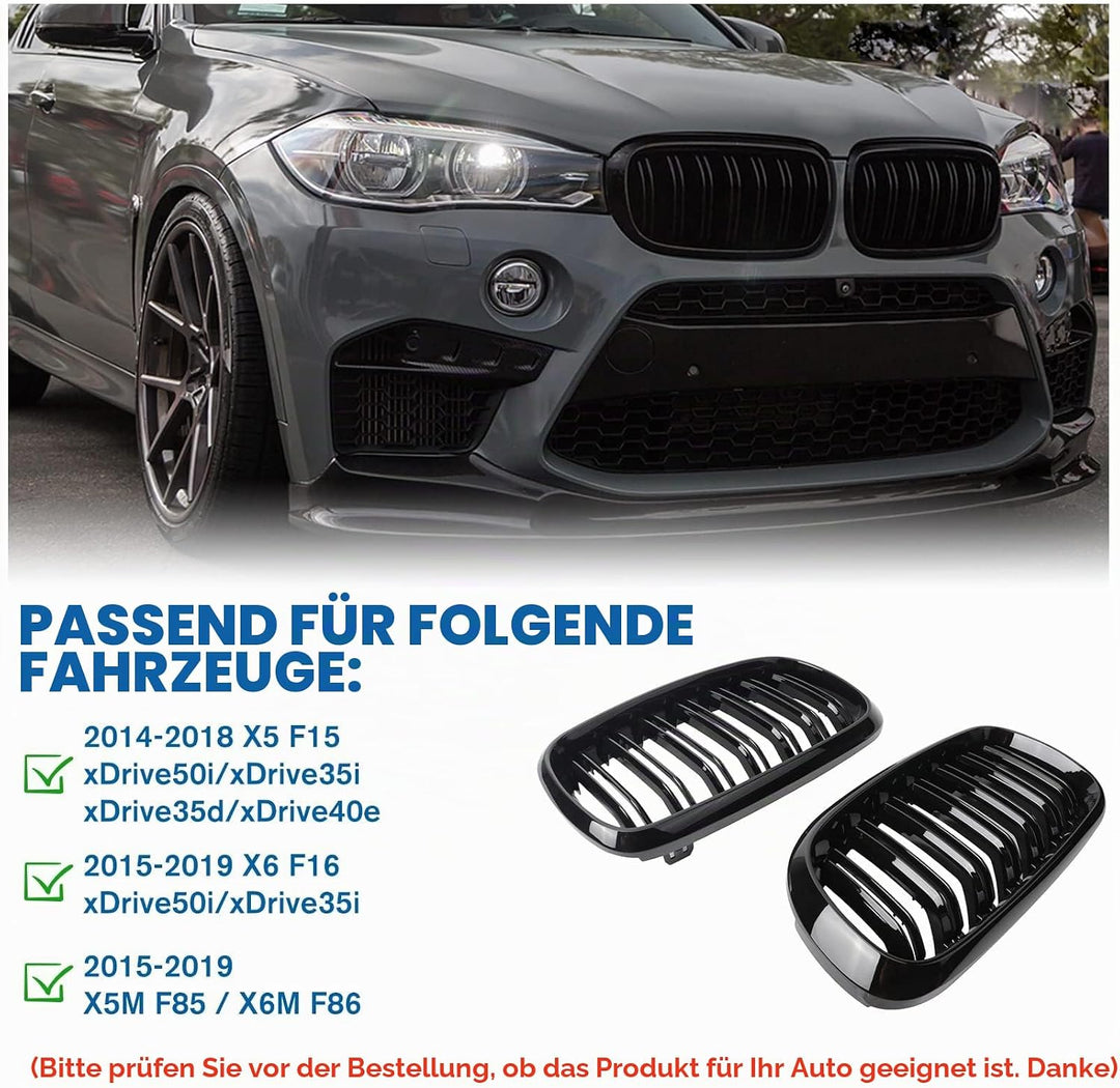 Gangying F15 Schwarze Nieren Kühlergrill für BMW X5 X6 F15 F16 Nieren Doppelsteg Sport Kühlergrill G