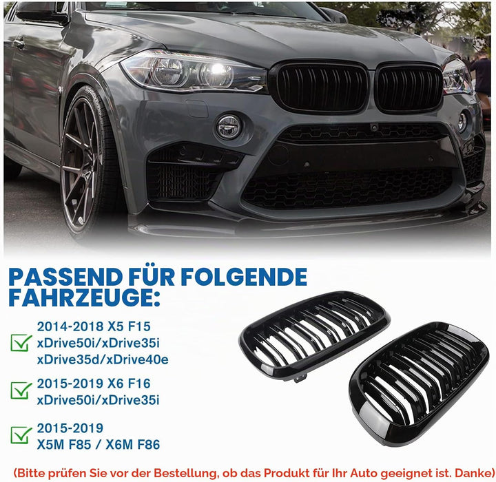 Gangying F15 Schwarze Nieren Kühlergrill für BMW X5 X6 F15 F16 Nieren Doppelsteg Sport Kühlergrill G