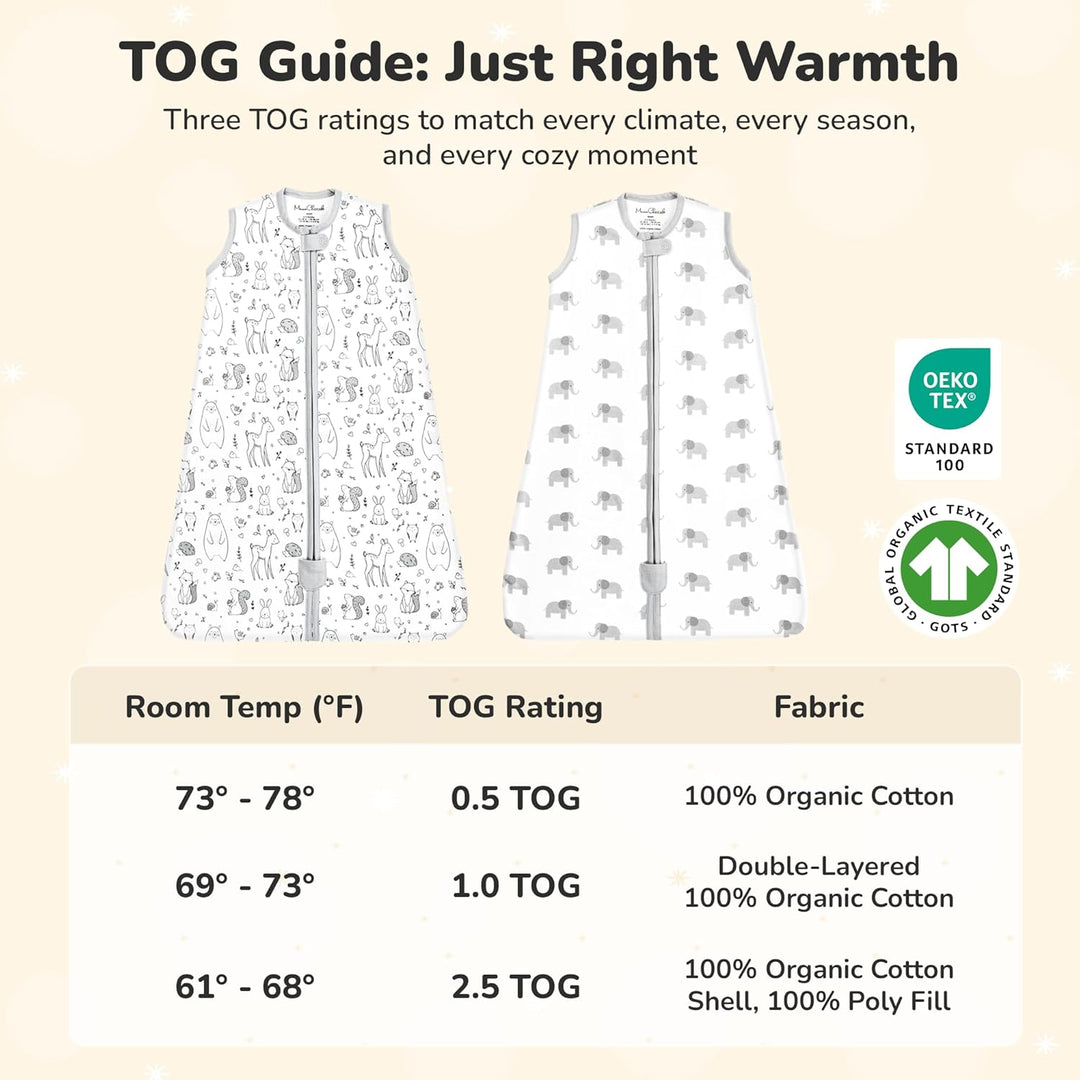 Mama Cheetah Baby Sleep Sack 2.5 TOG, Organic Cotton Baby Wearable Blanket with Two-Way Zipper, Swad