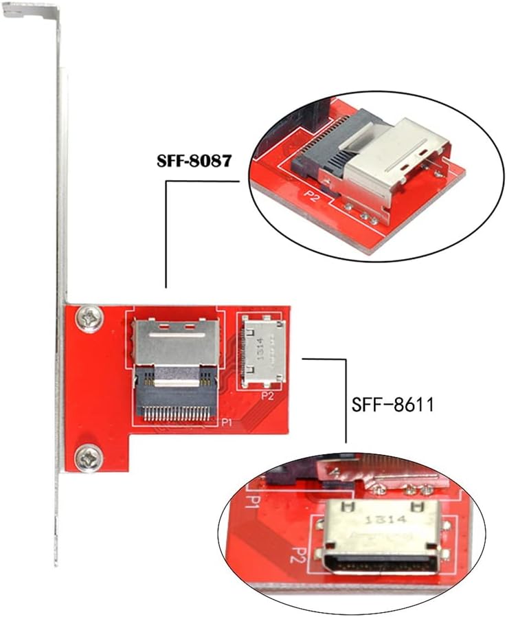 NFHK PCI-Express 4.0 Mini SAS SFF-8087 to Oculink SFF-8611 SFF-8612 PCBA Female Adapter with Bracket