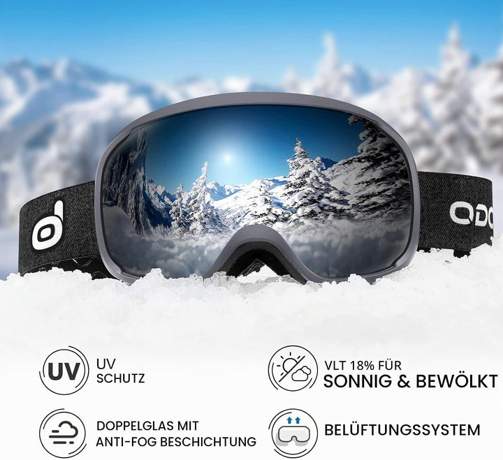 Odoland Skihelm mit Skibrille für Skifahren und Snowboard, Einstellbare Grössenverstellbar, mit Ohre