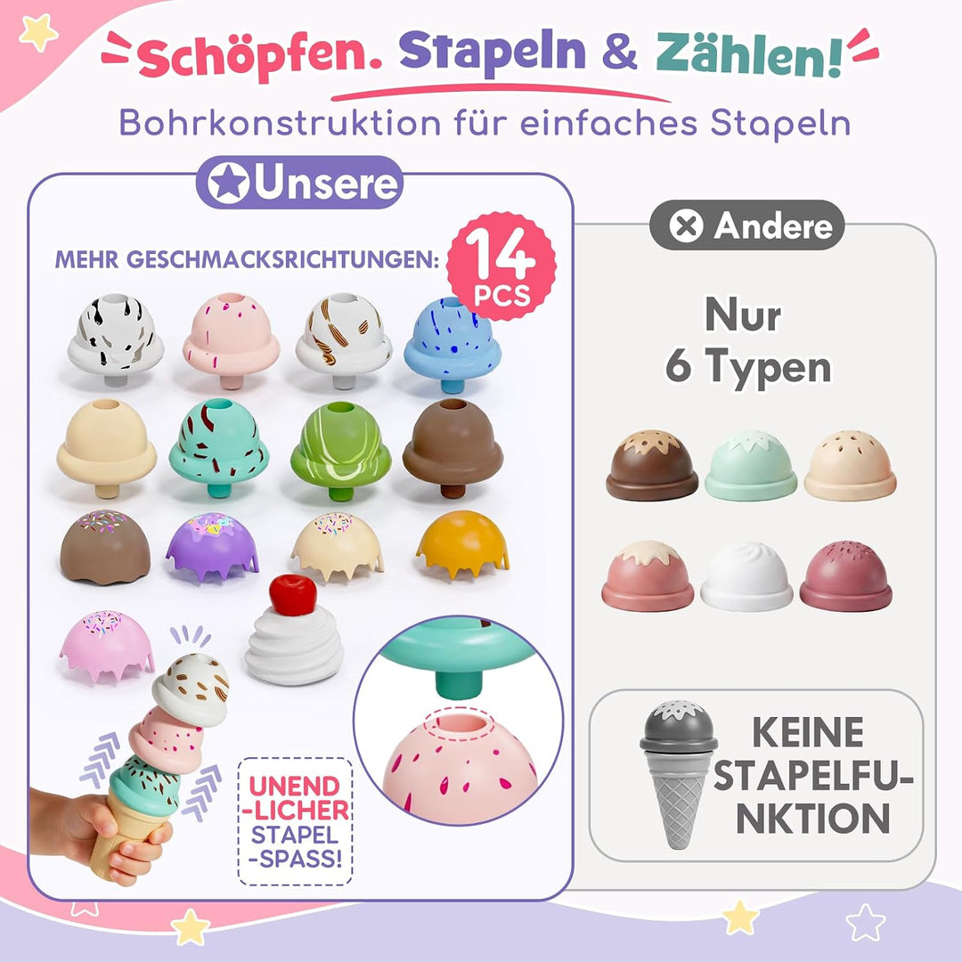 Lehoo Castle Eisdiele Kinder, Kinderküche Zubehör ab 3 Jahre, Eisladen Kinder für Rollenspiele mit E