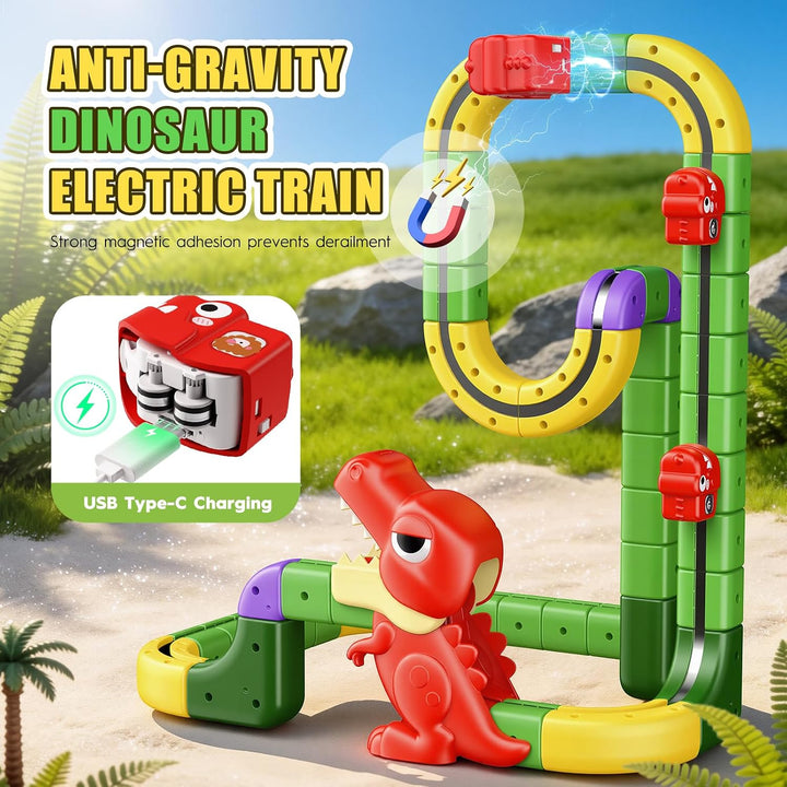 EUCOCO Dinosaurier Spielzeug ab 3 4 5 6 7 8 Jahre Junge, 188 Pcs Flexible Cube Track Kreatives Gebur