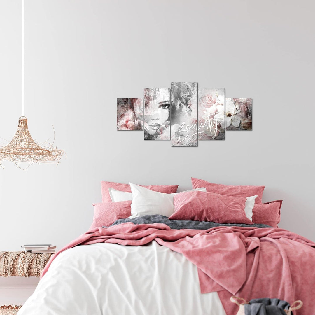 Runa Art Wandbilder Blumen Vintage 5 Teilig Bild auf Vlies Leinwand Deko Wohnzimmer Frau Bunt 039352