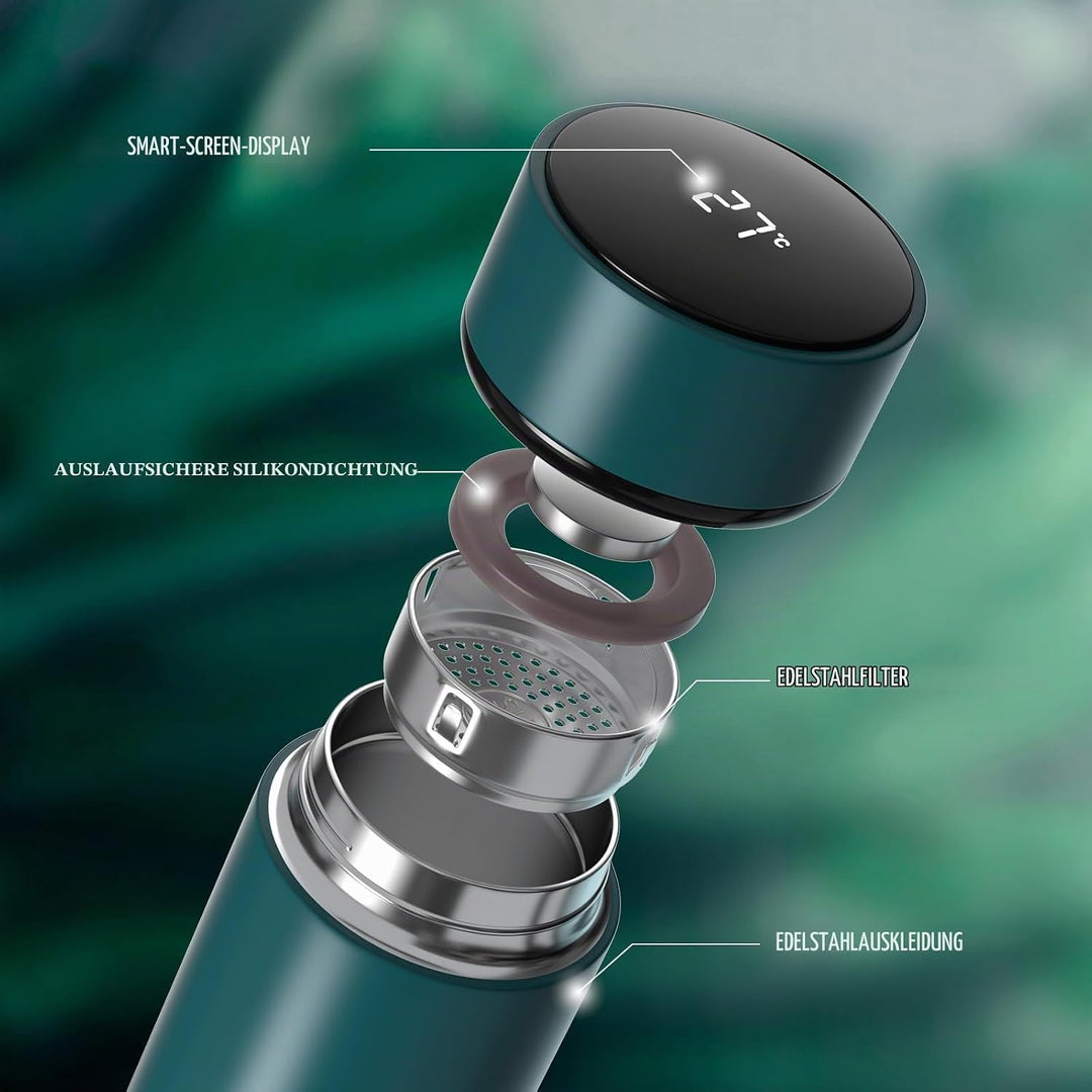 Homealexa 500ml Thermosflasche, Vakuum Isolierbecher Trinkflasche aus 304 Edelstahl, LED-Touchscreen