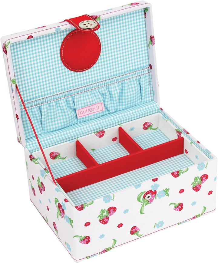 London Clock 82349 Nähkästchen Serie Erdbeeren, 12,5 x 24 x 17 cm, weiss/hellblau