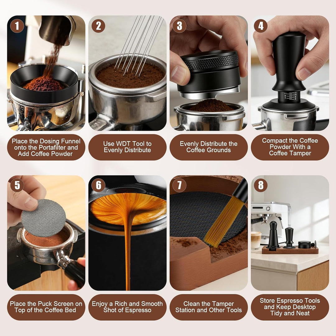 51mm Espresso Tamper 7er Set, Espresso-Tamper-Werkzeuge mit Tamperstation, Distributor, WDT Tool, Do