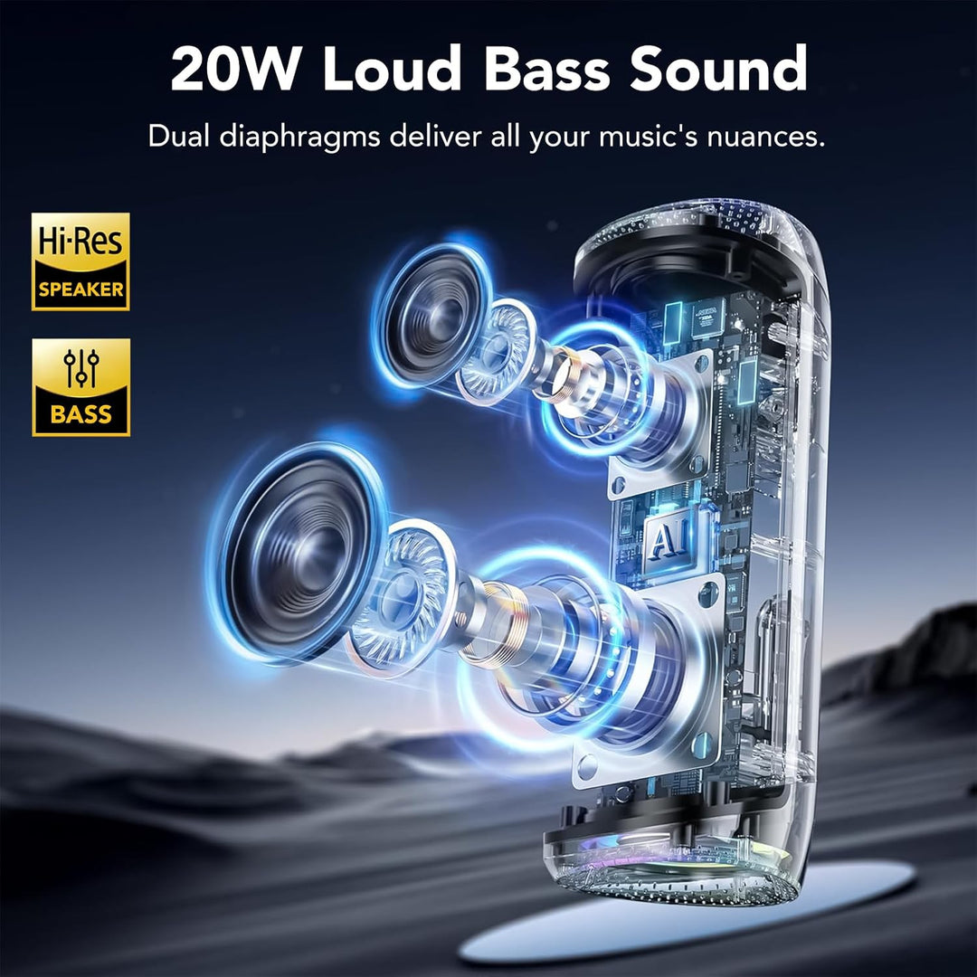 aowoka 2026 Bluetooth Lautsprecher mit Licht, 20W Musikbox Tragbarer Bluetooth Box, verbesserter Bas