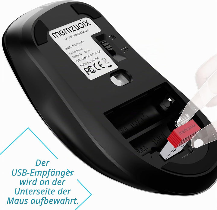 memzuoix Kabellose Maus 2.4GHz, Tragbare Optische Wireless Maus 1400 DPI mit Mini-USB-Empfänger, 5 T