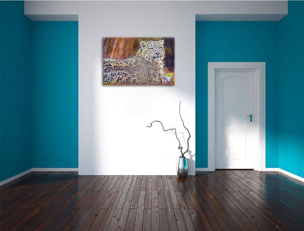 anmutiger Schneeleopard Deluxe Format: 100x70 cm auf Leinwand, XXL riesige Bilder fertig gerahmt mit