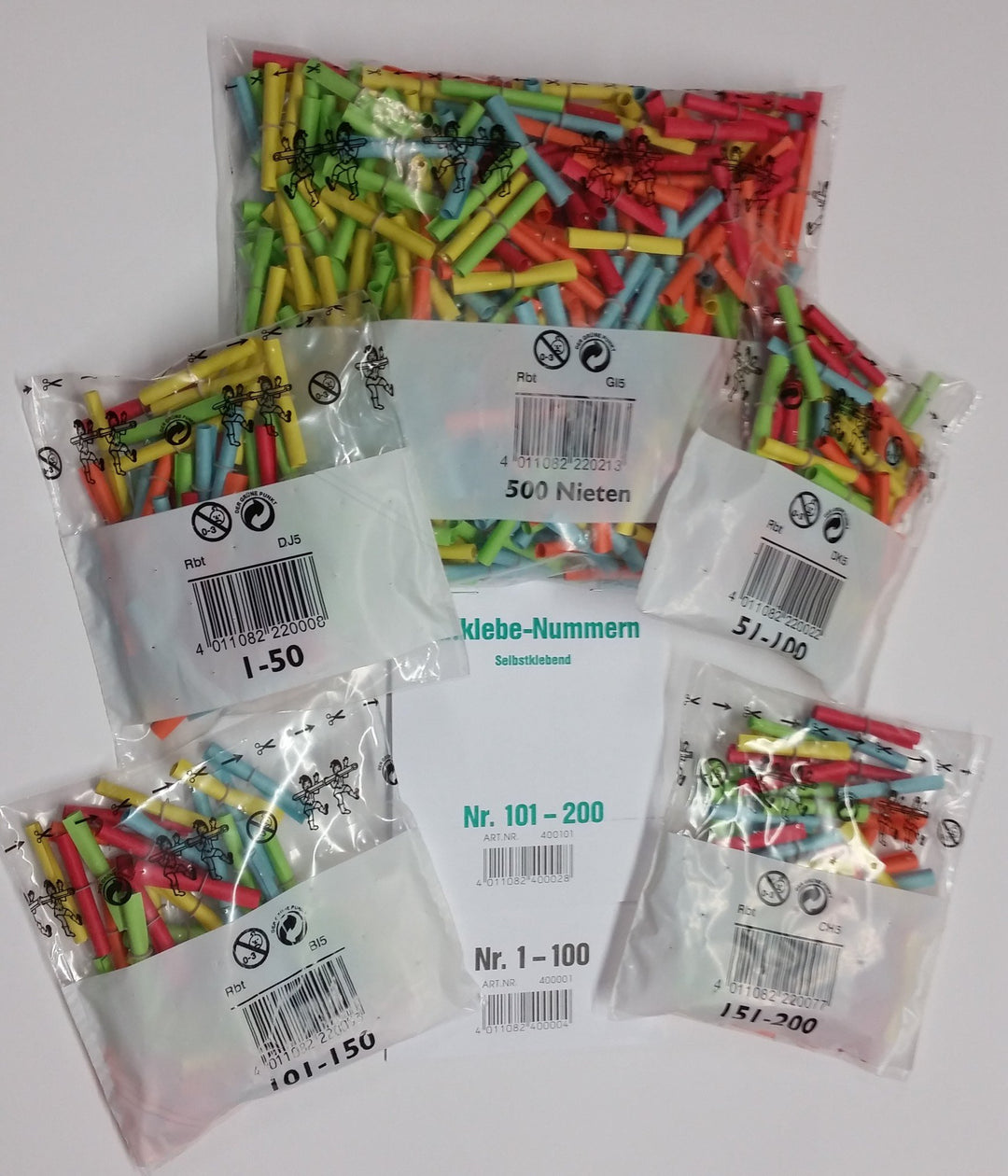 Tombola-Komplett-Set, bunt gemischt, 200 Gewinne+Aufkleber, 500 Nieten