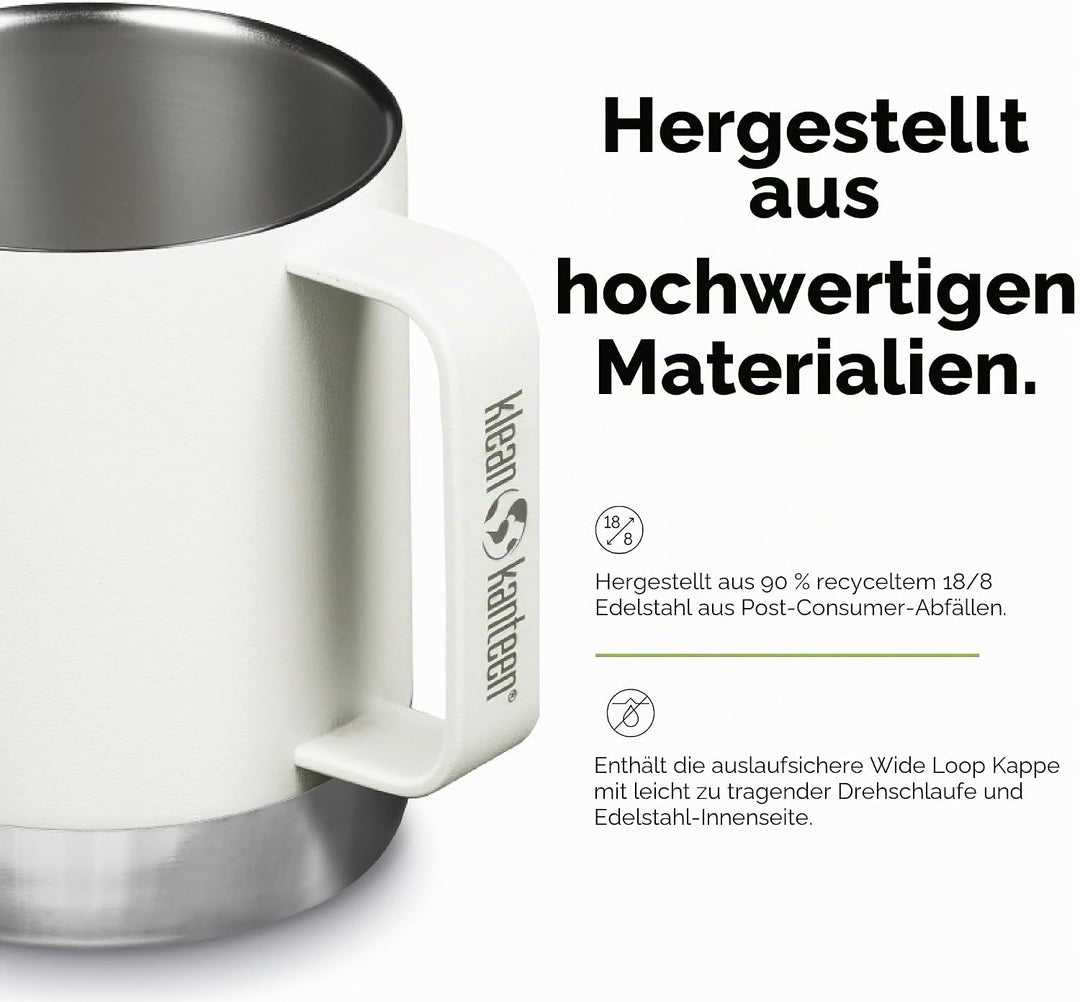 Klean Kanteen Isolierter Campingbecher, 340 ml, Mattweiss 1 Count (Pack of 1) Matt Weiss, 1 Count (P