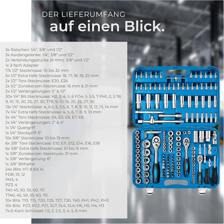 TecTake 171 tlg. Knarrenkasten 1/4, 3/8 und 1/2 Zoll Nusskasten Ratschenkasten Steckschlüssel Set