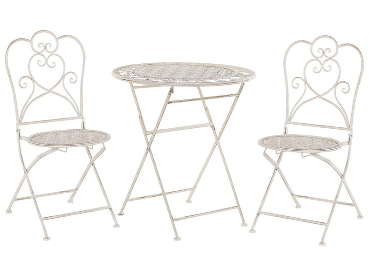 Garten Bistro Set Balkonset Balkonmöbel beige 2 Stühle Klapptisch Metall Trieste