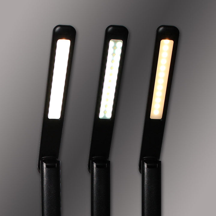 @tec Dimmbare LED Schreibtischlampe in Lederoptik mit Display für Datums, Uhrzeit, Temperatur - schw