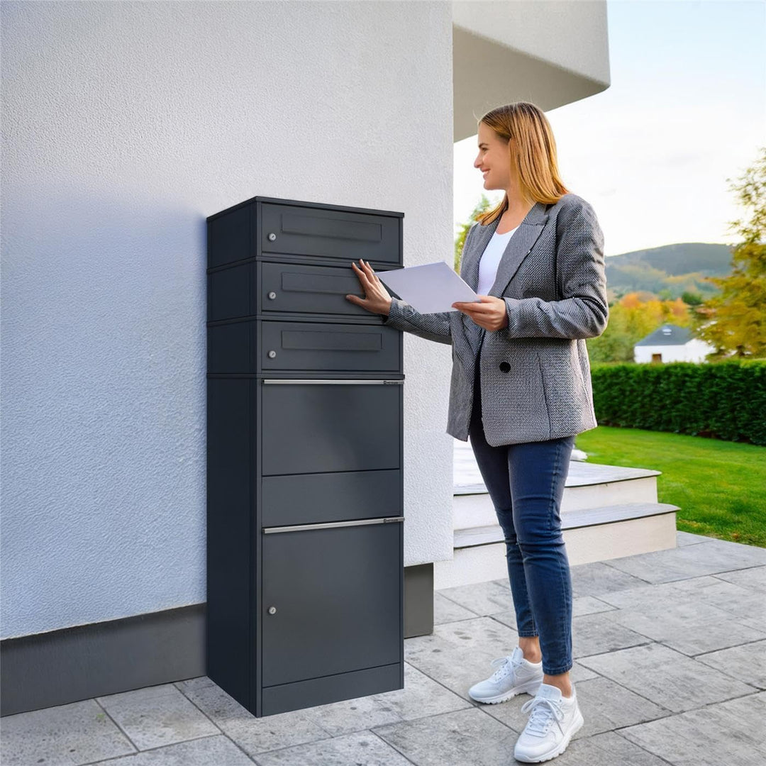 Metzler Paketbox mit 3 Briefkästen – XXL 3er Briefkasten mit Paketfach, rostfrei und wetterfest – gr