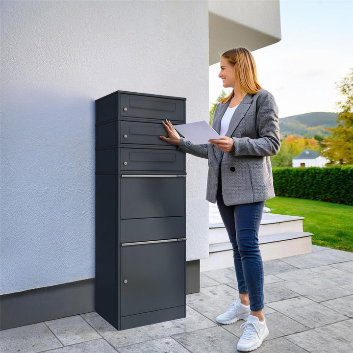 Metzler Paketbox mit 3 Briefkästen – XXL 3er Briefkasten mit Paketfach, rostfrei und wetterfest – gr