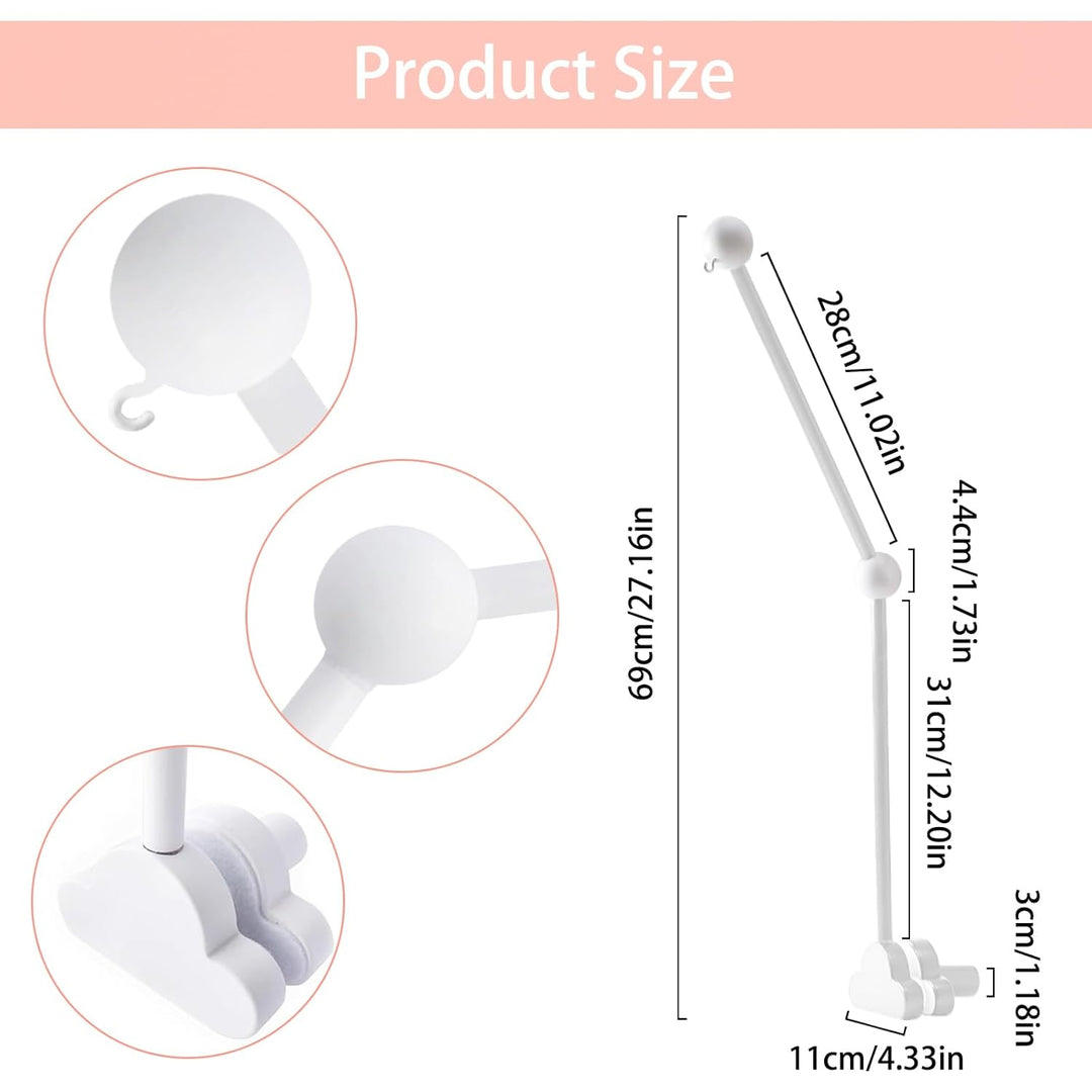 Mobile Halterung Holz für Babybett, Weiss Wolken Design, Höhenverstellbarer Baby Mobile Ständer, Kin
