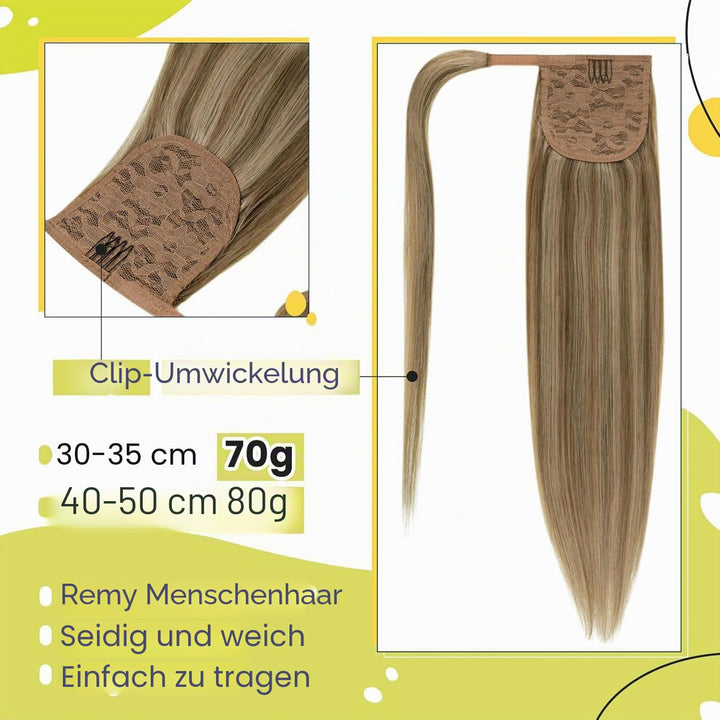 RUNATURE Zopf Echthaar Extensions Blond mit Goldblond Echthaar Pferdeschwanz Extensions Blond Clip i
