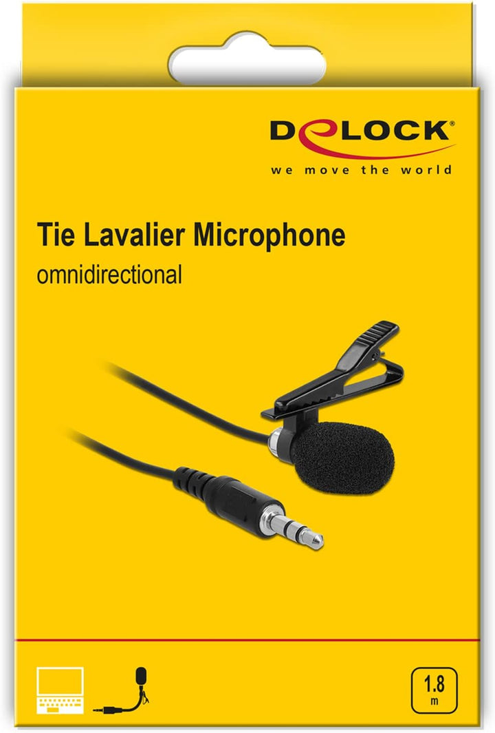 DELOCK 66279 Krawatten Lavalier Mikrofon Omnidirektional mit Clip 3,5mm Klinkenstecker 3 Pin,+ Adapt