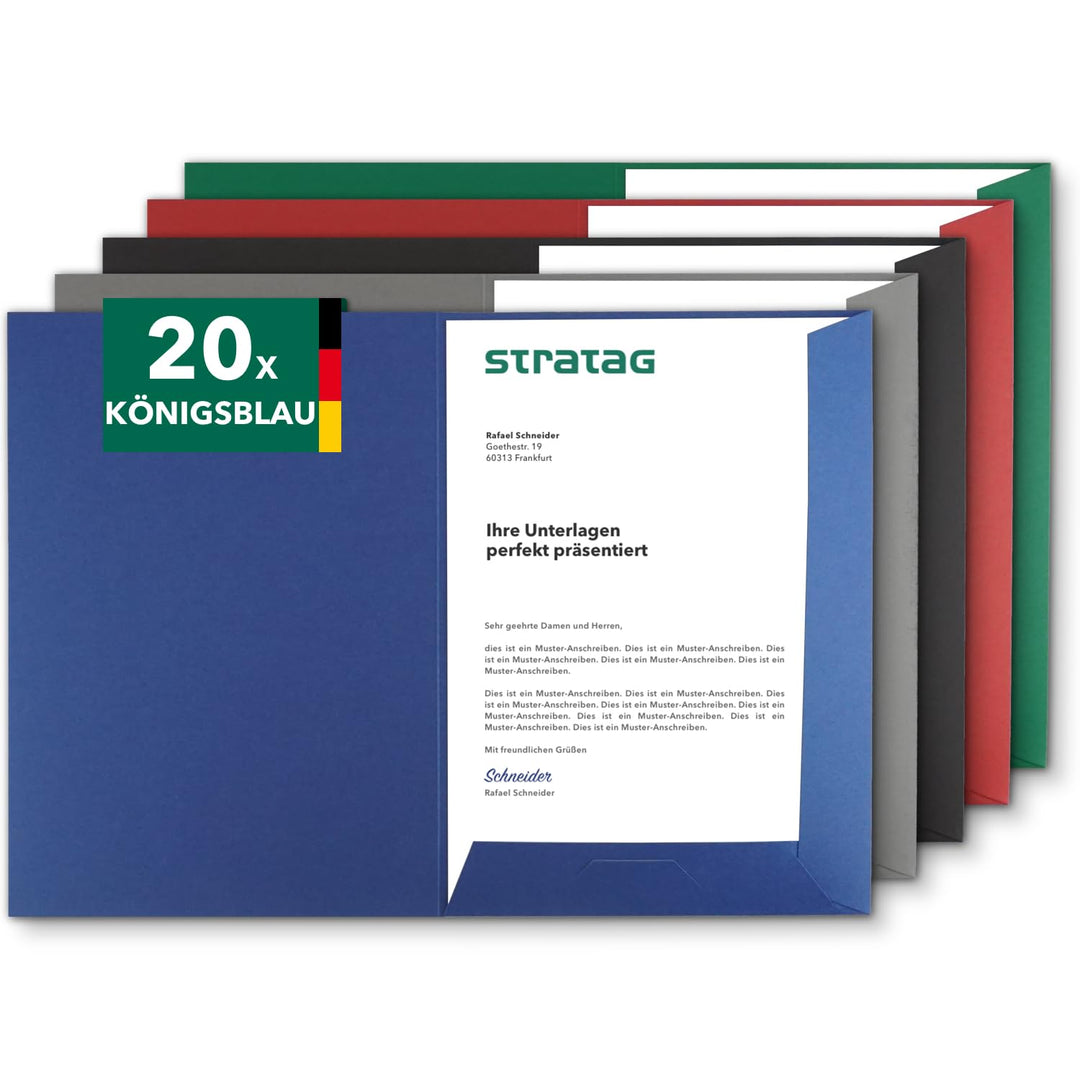 Präsentationsmappe A4 in Königsblau 20 Stück (wählbar) - erhältlich in 7 Farben - direkt vom Herstel