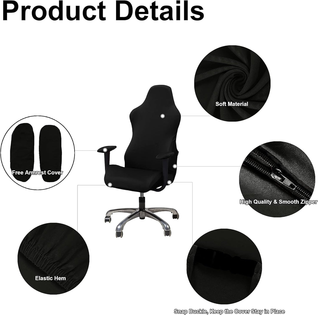 KiKiYe Gaming-Stuhl-Überzug, Stretch-Sitzbezug, für Leder, Computerstuhl, mit Rüschen, Schwarz, Einh