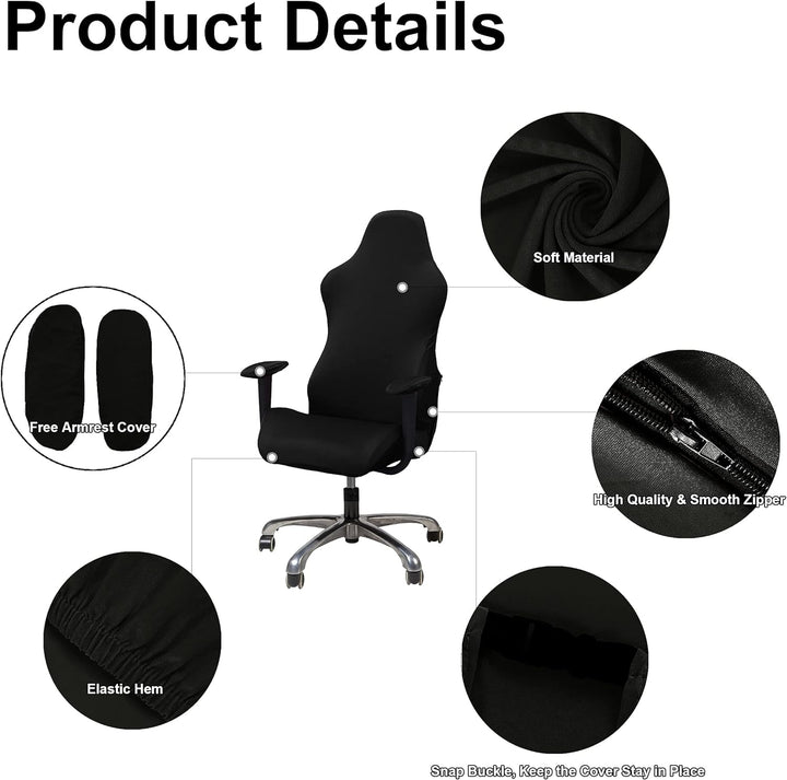 KiKiYe Gaming-Stuhl-Überzug, Stretch-Sitzbezug, für Leder, Computerstuhl, mit Rüschen, Schwarz, Einh