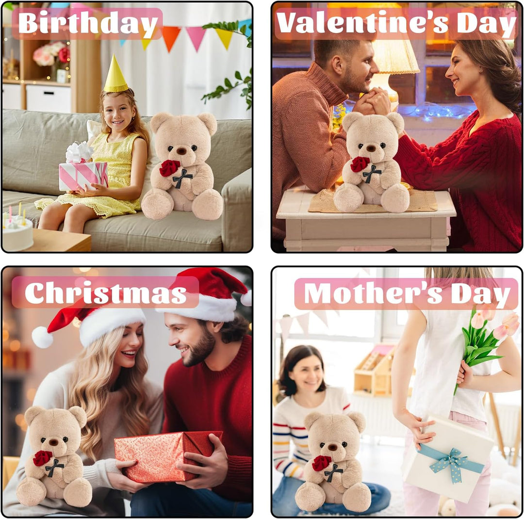Teddybär mit Rose, Geburtstagsgeschenk für Frauen 35cm Kuscheltier | Süsse Kuscheltier Teddy Rosen T