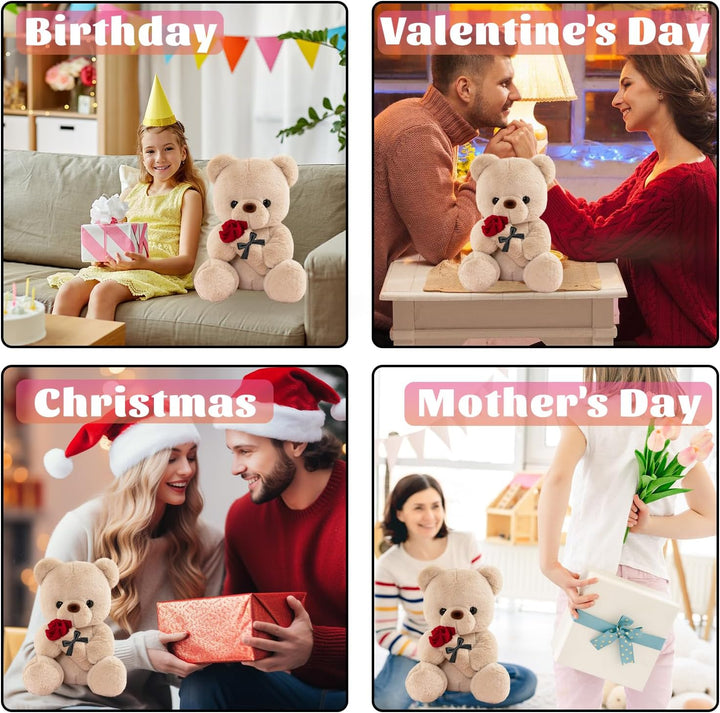 Teddybär mit Rose, Geburtstagsgeschenk für Frauen 35cm Kuscheltier | Süsse Kuscheltier Teddy Rosen T