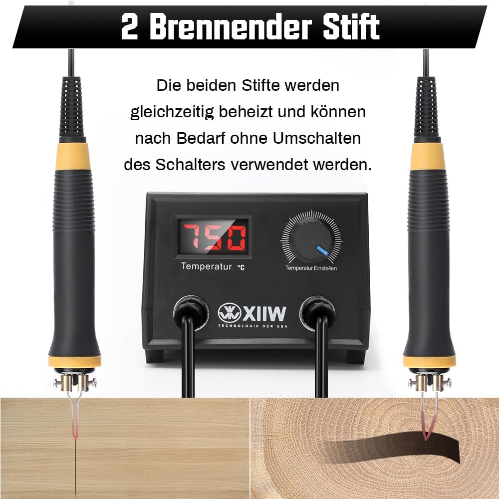 Pyrography Machine, 100W Holzbrenner Set mit 2 Stiften und 33 Tlg Drahtspitzen, Brandmalstation Bren