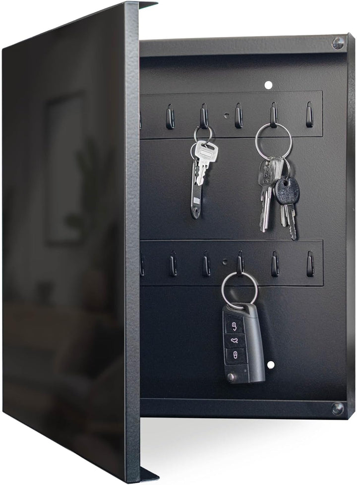 banjado® Grosser Schlüsselkasten Glas/Schlüsselbox 30cm x 30cm mit 50 Haken - Motiv Tiefschwarz/Schl