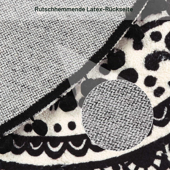 Uphome 60 cm runder kleiner Flächenteppich mit schickem Bommel Fransen Luxus Mandala Boho Samt Badez