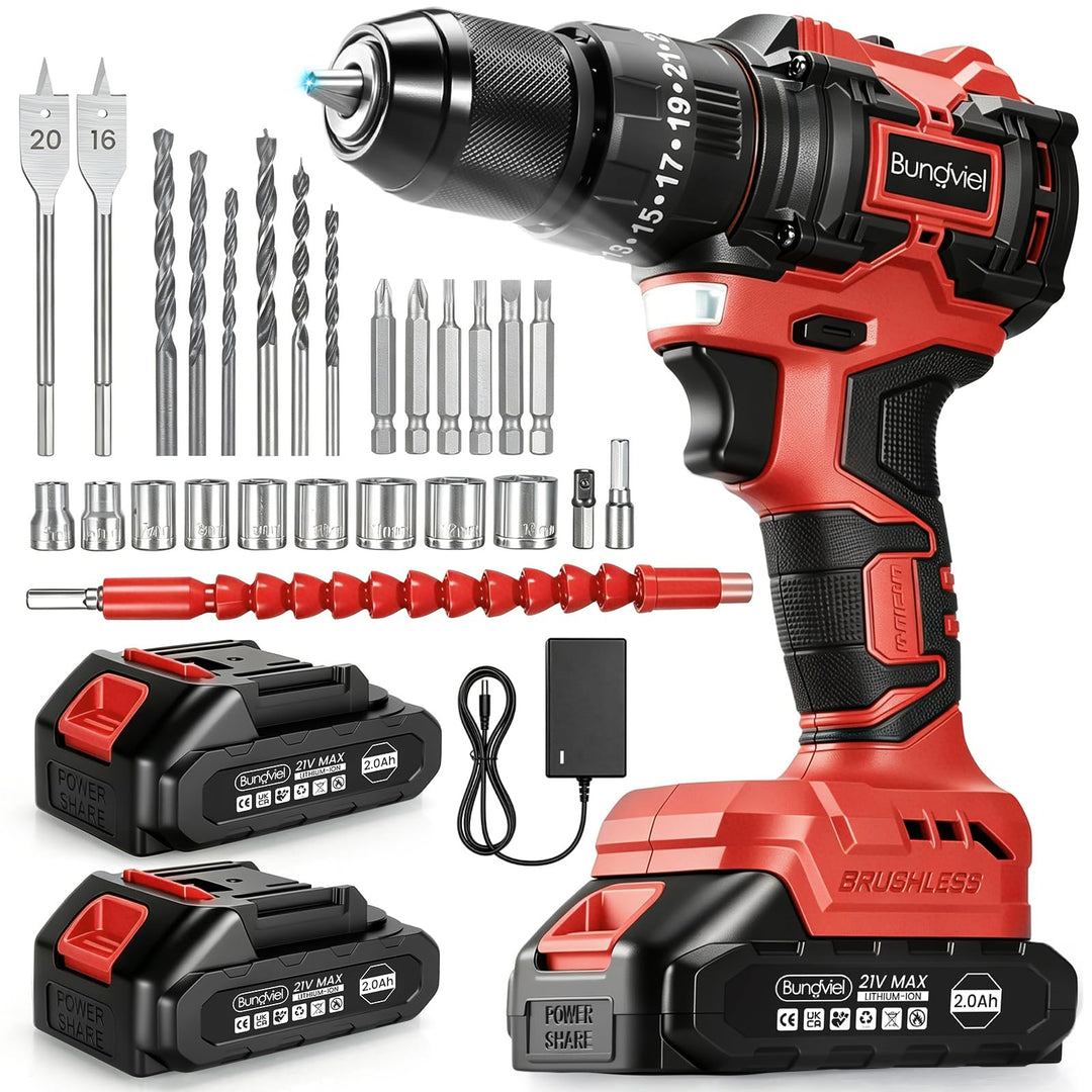 Akkuschrauber/Bohrmaschine Set 25+3 Kompatibel mit Makita 18V Akku, Enthalten 2 Akkus 2.0Ah & Ladege