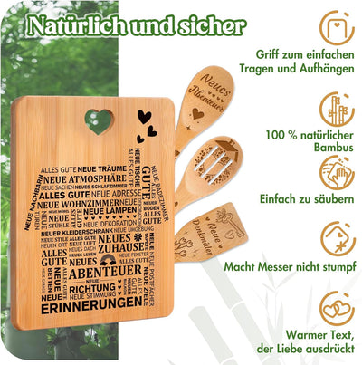 Apjielop Einzugsgeschenke Haus, Bambus Schneidebrett Set Geschenk zum Einzug ins Haus, Richtfest Ges