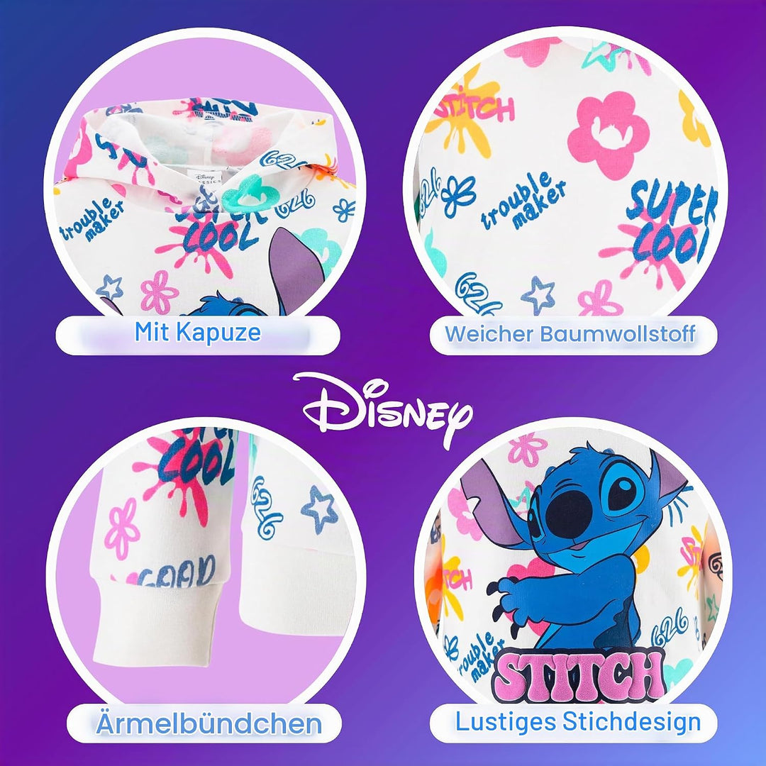 Disney Stitch Mädchen Kapuzenpullover, Design Weiches Textil Sweatshirt, Pullover für Mädchen, Gröss