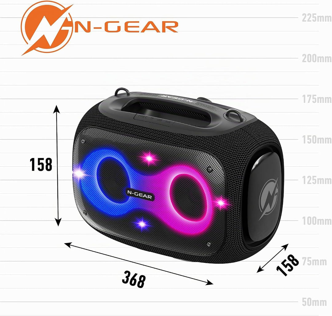 N-Gear NRG 600 Bluetooth Lautsprecher Musikbox - Partybox Bluetooth und Karaoke Maschine mit 2 Mikro