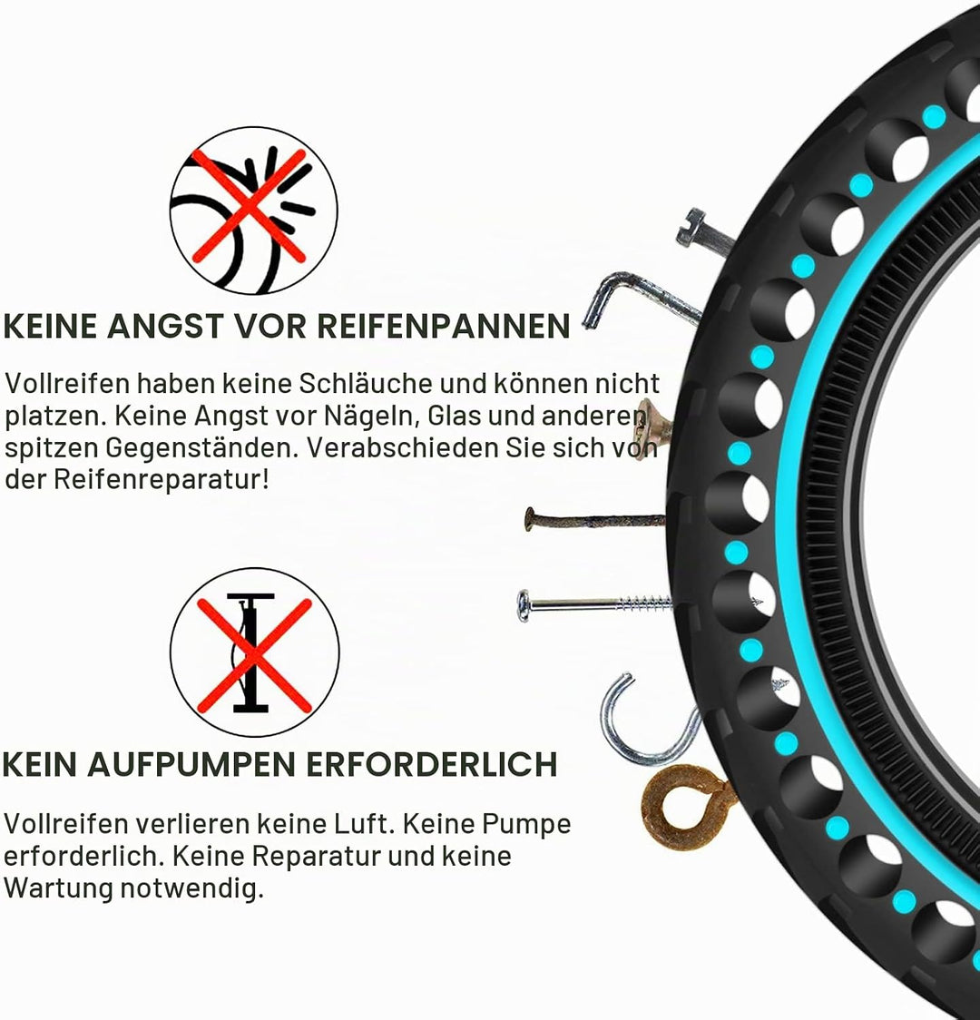 BANGTING 2 PCS 8 1/2 x2 E Scooter Solid Reifen, 8,5 Zoll Vollgummireifen, 50/75-6.1 Ersatzreifen für