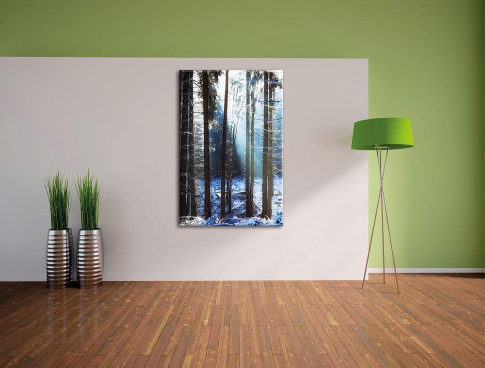 Pixxprint Sonnenschein im Winterwald als Leinwandbild/Grösse: 100x70 / Wandbild/Kunstdruck/fertig be