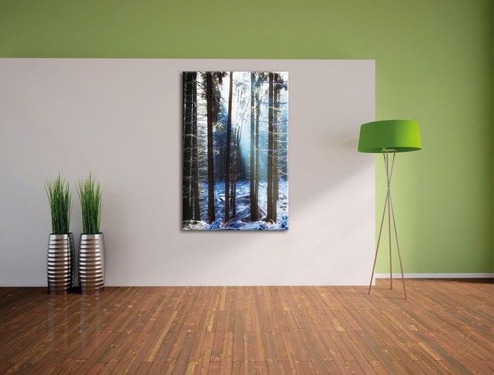 Pixxprint Sonnenschein im Winterwald als Leinwandbild/Grösse: 100x70 / Wandbild/Kunstdruck/fertig be