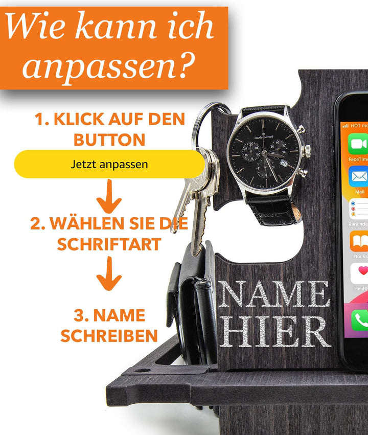 Docking Station Holz personalisiert – Männer Geschenk Geburtstag – Organizer für Schreibtisch & Nach