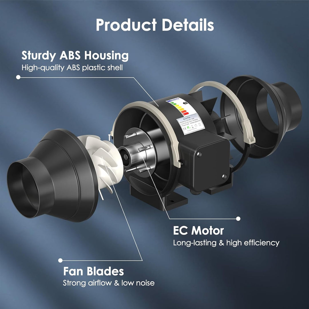 4-Zoll-Inline-Kanalventilator, 360 m³/h Luftstrom-Kanalventilator mit variabler Drehzahlregelung lei