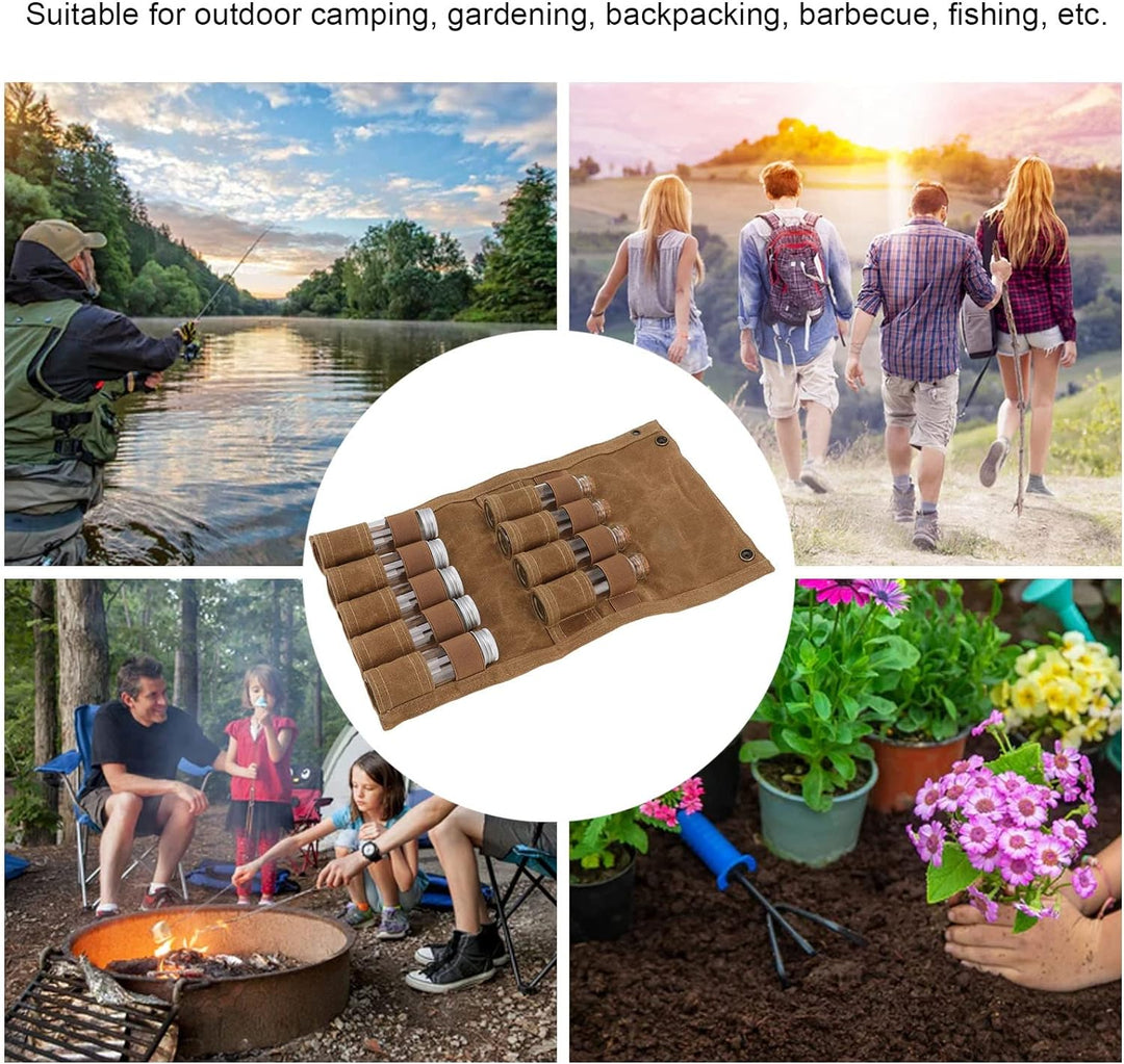 Camping-Gewürz-Set, Reise-Gewürz-Set, Gewürzbehälter für Camping, Gewürzflaschen-Tasche, Nasswachs-S