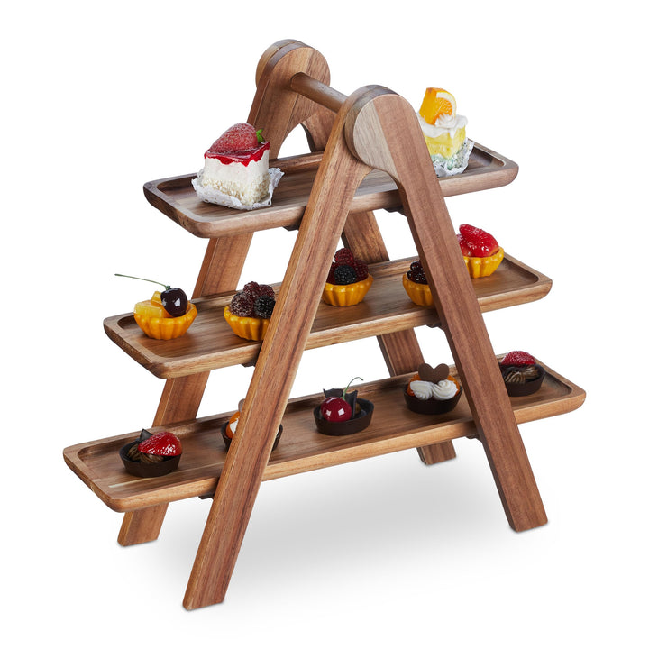 Relaxdays Etagere, 3 Etagen, Akazienholz, klappbares Gestell, HxBxT: 38 x 41 x 15 cm, rustikaler Ser